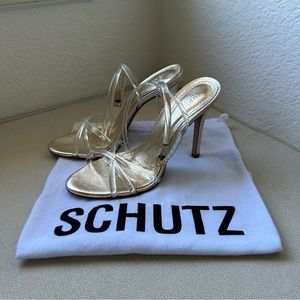 Schutz Amelia Leather Gold Heels